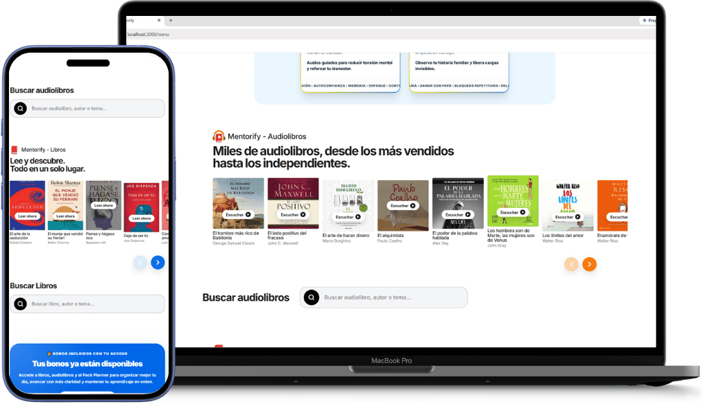Libros y audiolibros dentro de Mentorify